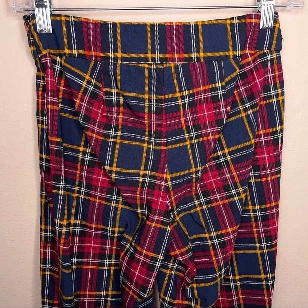 Size 6 Plaid Pants Stretch Time And Tru Red Blue Gold Ankle Preppy Academia